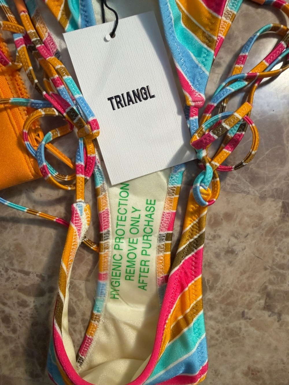 triangl swimwear Multicolor Striped Triangle Bikini with Orange Neoprene Pouch - Picture 10 of 11